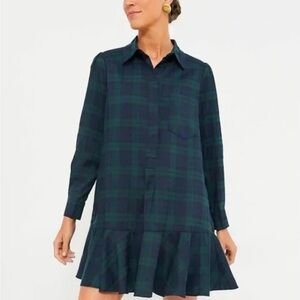 Tuckernuck Navy and Green Plaid Long Sleeve Dress